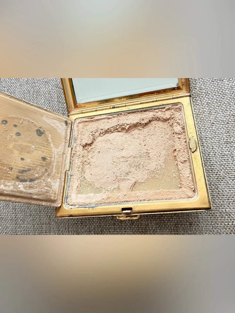 Vintage 1960s Christian Dior Swiss Made Powder Compact Gold Basketweave Mesh